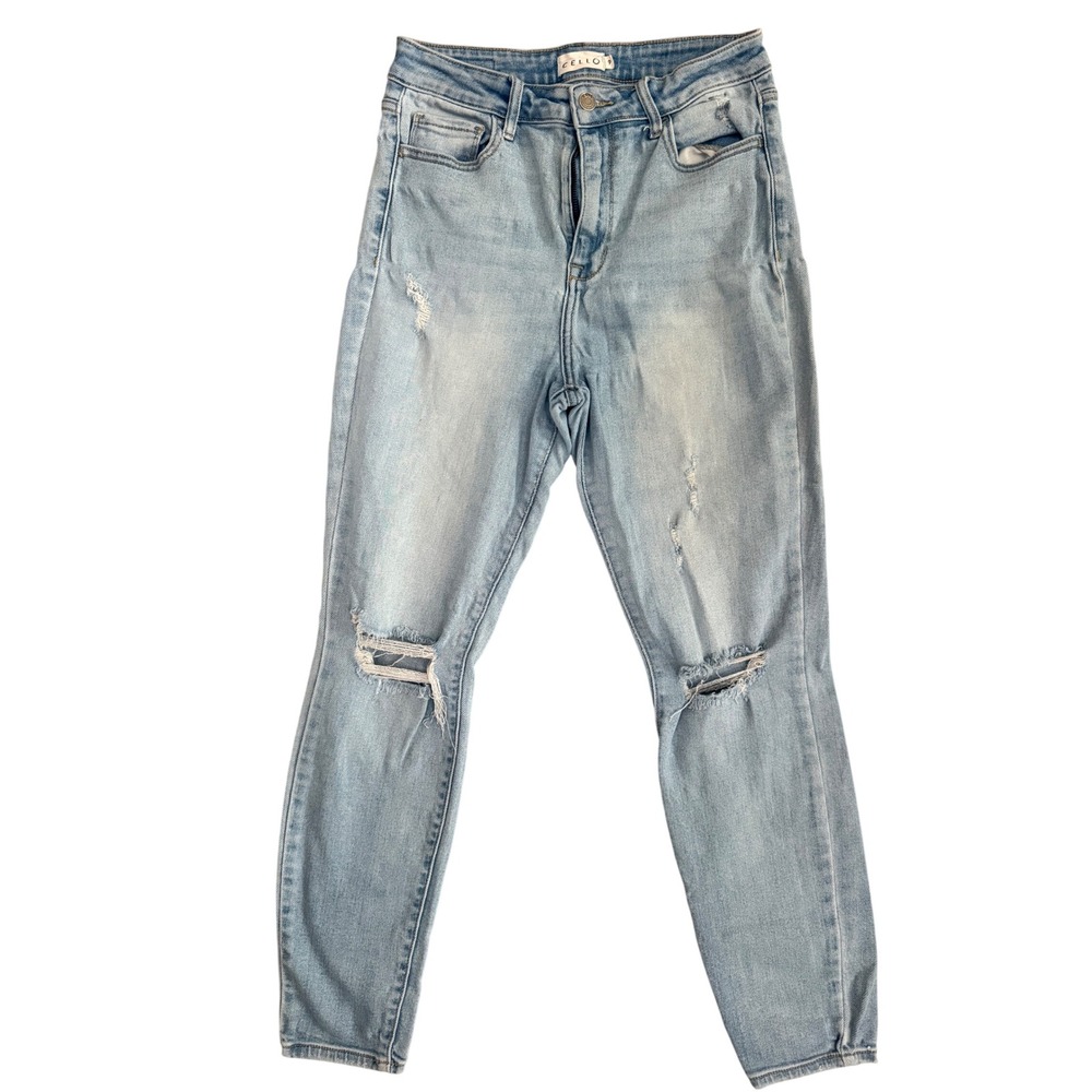 Cello High Rise Skinny Jeans Light Wash Distressed Ripped Knee Size 9